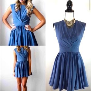 Paper Crown 100% Silk Mini Dress in Slate Blue